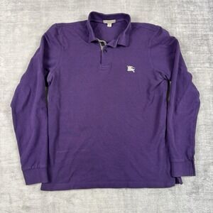 Burberry Brit Shirt Mens Medium Purple Long Sleeve Polo Nova Check Designer